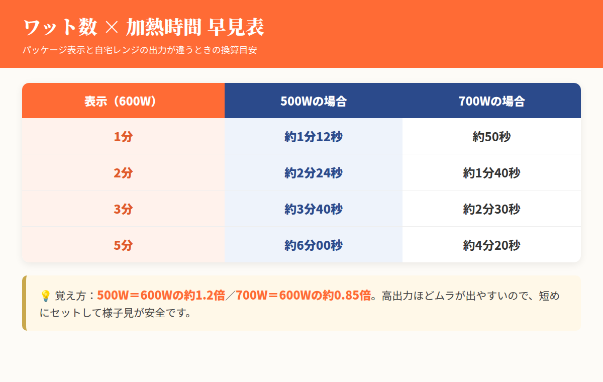 500W600W700Wのワット数換算早見表